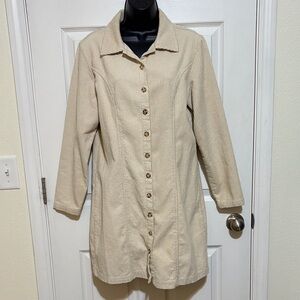 Real Comfort Women's Cream Long Button-Up Corduroy Coat Size 8